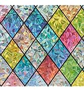 Sunbaby Window Privacy Film Stained Glass, Static Cling Decorative Rainbow Window Cling, Lattice ...