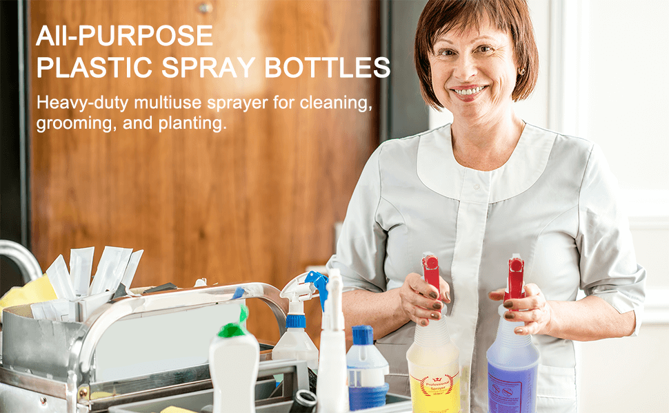 Plastic Spray Bottle 4 Pack All-Purpose Heavy Duty Spraying Bottles for Cleaning Solution