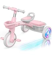 SEREED Colorful Lighting Toddler Tricycle for 2-5 Years Old Girls, Adjustable Seat&Handlebar Trik...