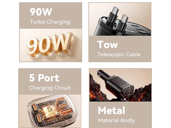 retractable car charger usb c
