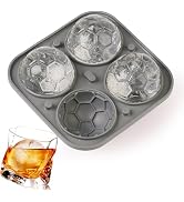 Amyandone Round Ice Cube Tray with Lid, Large Silicone Sphere Ice Mold with Soccer Ball Shaped, 4...