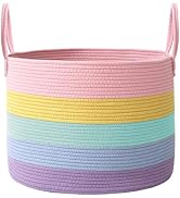 JMvicyroam Woven Blanket Basket,65L Large Rope Storage Bin with Handles, Organizer for Blankets T...