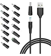 Powseed 5V Universal DC Power Cable, USB to DC Charging Cord with 13pcs Adapter Plugs for Webcam ...