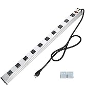 10 Outlet Plugs Heavy Duty Metal Power Strip, Aluminum Workshop Socket with 4FT Long Cord and Pow...