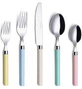 EXZACT 20 Piece Color Handle Flatware Set Stainless Steel Service for 4 | Mixed Color ABS Handles...