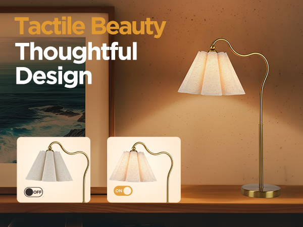 Modern Table Lamps, Nightstand Bedside Lamps with Umbrella Form Linen Lampshade