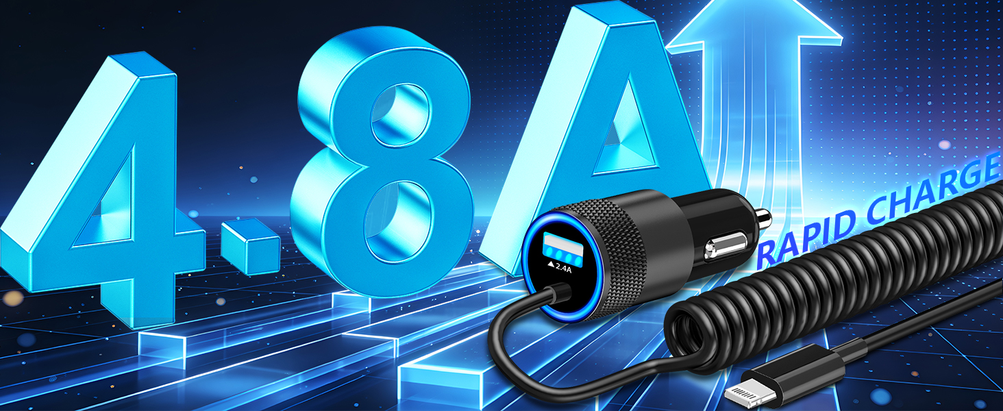 MFi Certified 4.8A USB Fast Car Charging Cigarette Lighter Adapter iPhone Car Charger Fast Charging