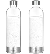 Philips Carbonating Bottles, 1L Twin Pack Reusable PET Sparkling Water Bottles Compatible with Ph...