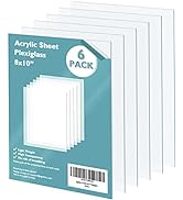 Egofine Plexiglass Sheets Acrylic Sheets 6 Pack of 8x10’’ 0.04 Thick Clear Plastic Cast Transpare...