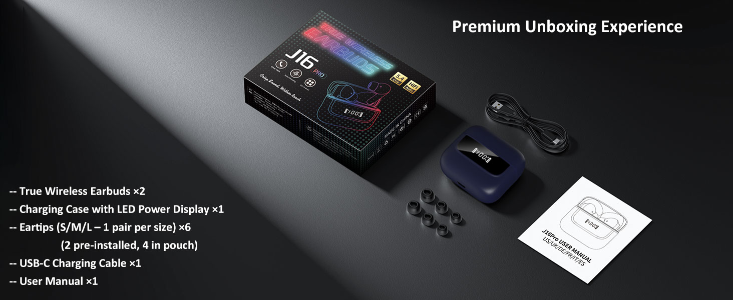 in Ear Buds Deep Bass HiFi Stereo Sound, Big Dual LED Display 48H Playtime Earphones