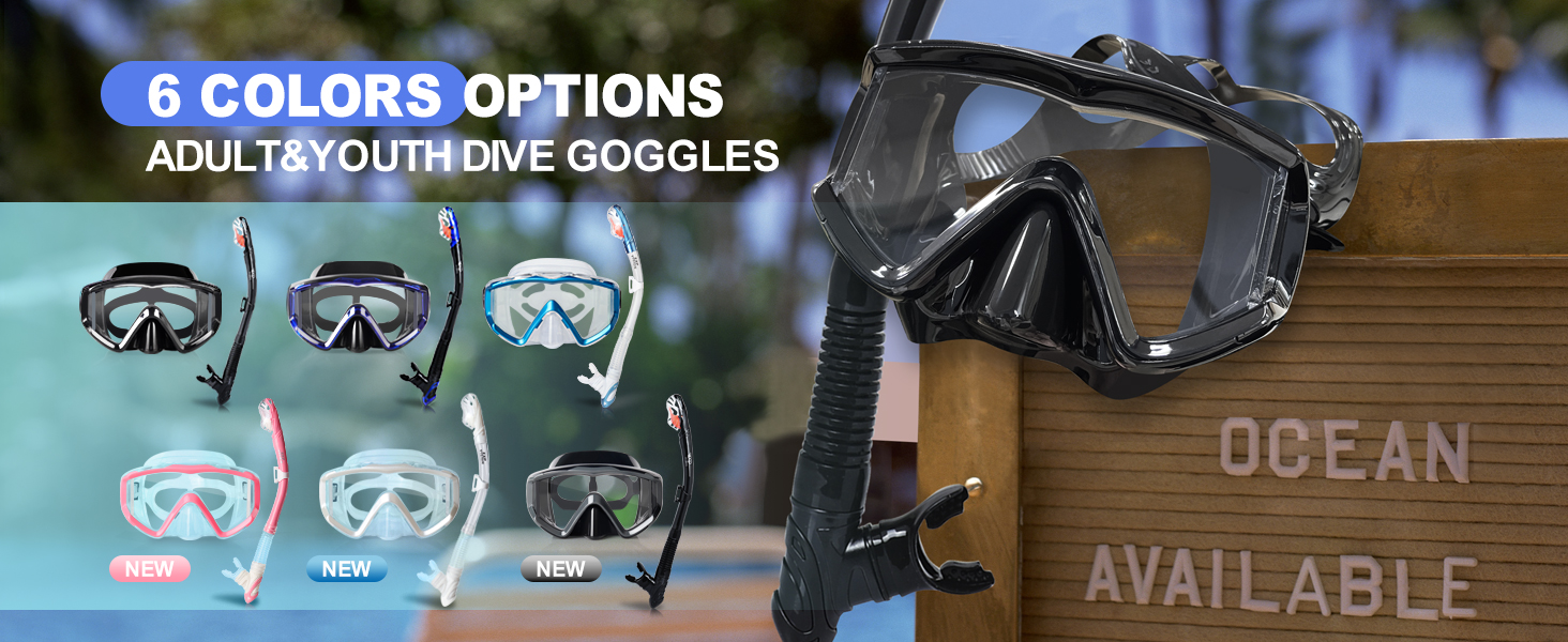 Snorkel Set, Pano 3 Window Snorkel Mask, Anti-Fog Diving Goggles and Snorkel Snorkeling Gear