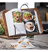 KILOGOGRAPH Book Stand for Reading T1 - Cookbook Stand, 15×11" Solid Wood, 360° Rotation, Adjusta...