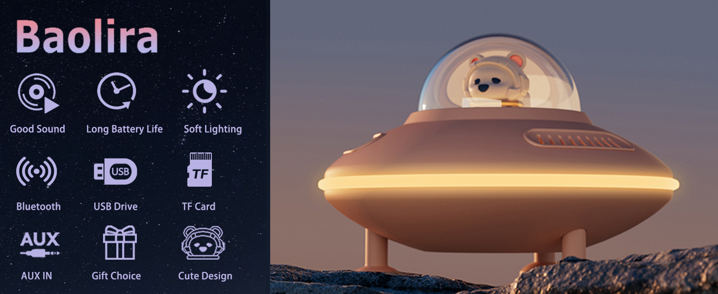 Cute Bluetooth Speaker Night Light for Kids, Bear Wireless Speaker with Adjustable Dual Night Light