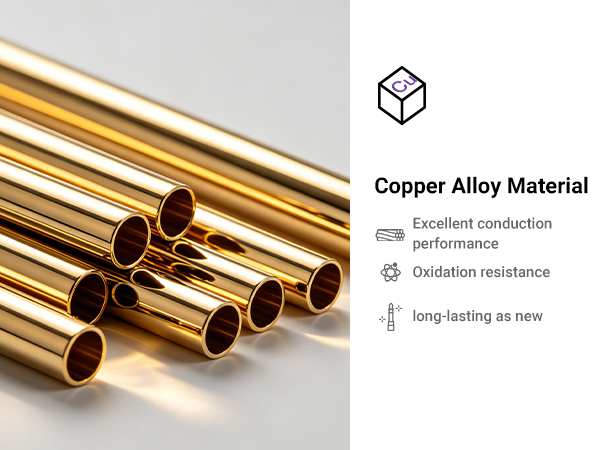Several copper alloy pipes or tubes in various lengths