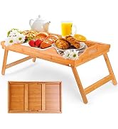 Moclever Breakfast Tray Table with Folding legs - Serving tray bamboo - dinner trays, tea tray, b...