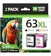 63XL Ink Cartridges 2 Pack High Yield with Chip Replacement for HP 63 63xl Ink Compatible with HP...