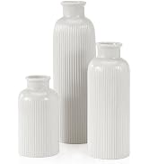 White Ceramic Vase Set of 3, Boho Modern White Flower Vase Room Decor, Farmhouse Decor, Vases for...