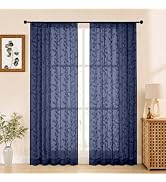 Aiyufeng Sheer Curtains 84 Inches Long for Bedroom, Jacquard Texture Leaf Pattern Light Filtering...