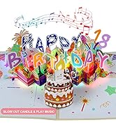 3D Musical Birthday Card, Blowable LED Light Candle, 3D Birthday Popup Cards with DIY 0-9 Numbers...