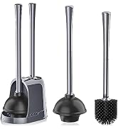 Toilet Plunger and Brush, Silicone Bowl Brush and Heavy Duty Toilet Plunger Set with Ventilated H...