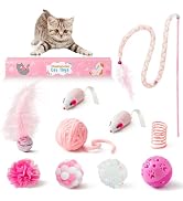 MALLMALL6 10Pcs Cat Toy Set Interactive Cat Toys Pack Including Feather Teaser Wand Cat Springs M...