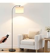 SIBRILLE Floor Lamp with Linen Shade, Arc Dimmable Tall Standing Lamp with Remote Control, Modern...