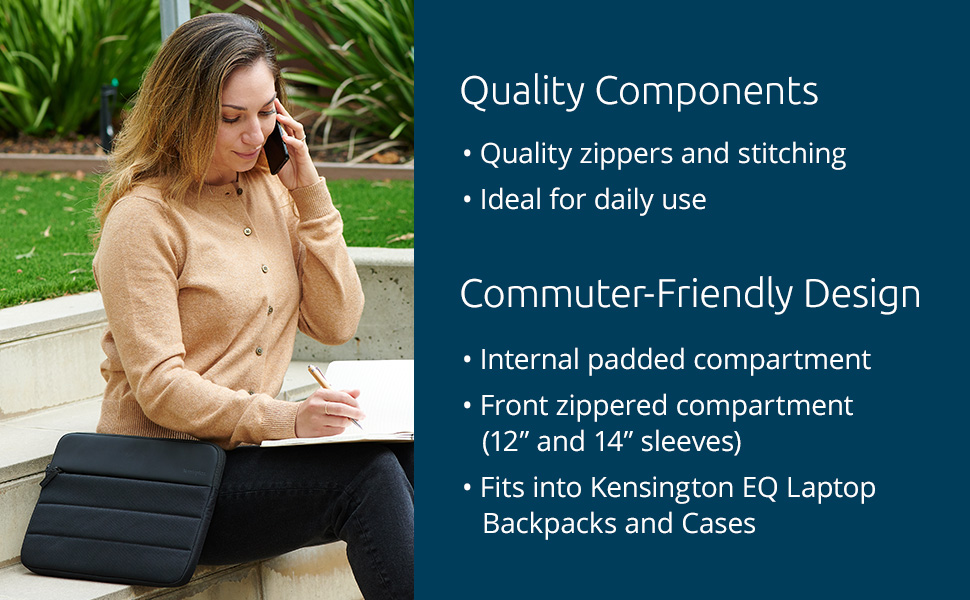 quality zippers and stitching, commuter friendly design