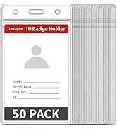 Turxayox 50 Pcs Clear ID Badge Holder, Vertical Plastic Name Tag Protector, Key Card Badge Holder...