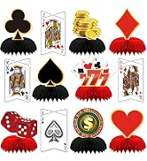 Adeyoo 12Pcs Casino Theme Party Decorations, Casino Centerpieces for Tables 3D Red Black Honeycom...