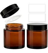 TUZAZO 4oz Amber Glass Jars with Lids, 2 Pack Round Small Glass Jars with Inner Liners & Stickers...