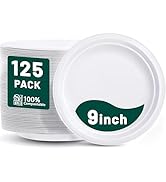 DaYammi 100% Compostable Paper Plates 9 Inch, 125-Pack Heavy Duty Paper Plates Bulk,Biodegradable...