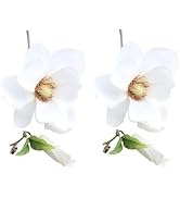 2Pcs White Artificial Magnolia Fake Silk Flower Single Floral Home Decor Living Room Bedroom Gard...