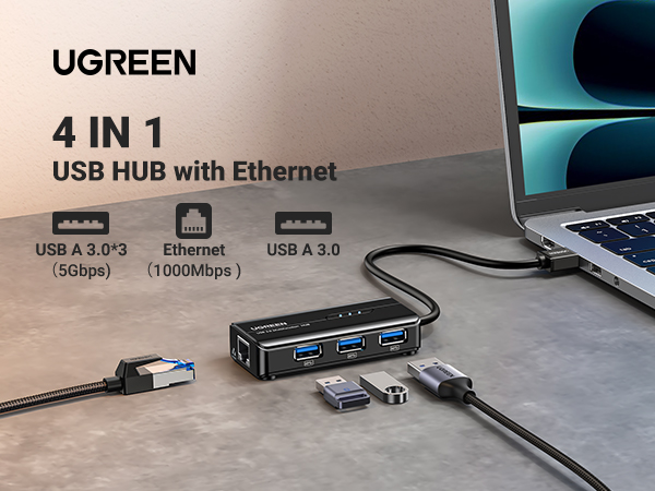 USB 3.0 Hub Ethernet Adapter 10 100 1000 Gigabit