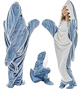 Shark Blanket Adult, Super Soft Cozy Shark Flannel Shark Hoodie, Wearable Shark Blanket Shark (Re...
