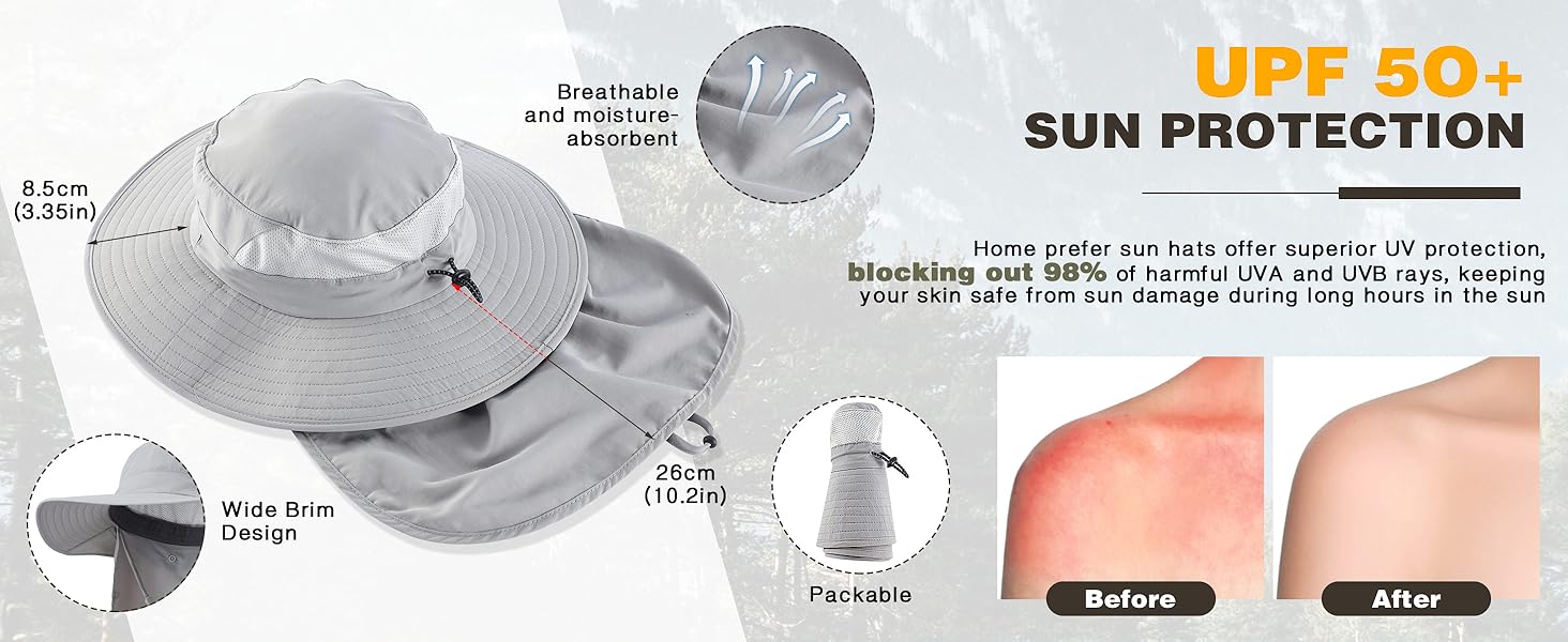 sunblock wide brim sun hat with neck flap for men women