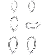 Silver Hoop Earrings for Women-3 pairs of Hypoallergenic earrings Sterling Silver Hoop Earrings S...