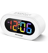 REACHER Small Colorful LED Digital Alarm Clock with Snooze, Simple to Operate, Full Range Brightn...