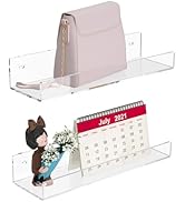 Hexsonhoma 12'' Clear Acrylic Wall Shelf 2 Pack, Tranparent Perspex Floating Shelves, Acrylic She...