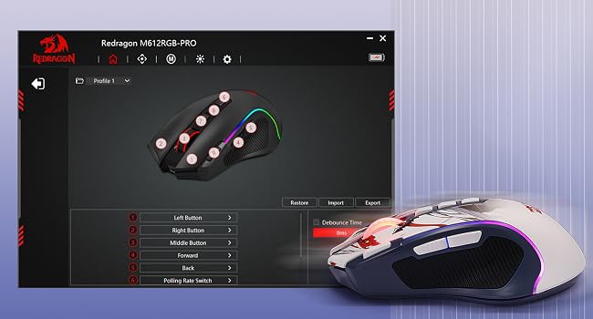 Redragon M612AK Pro mouse with programmable software for PC gaming enables custom commands