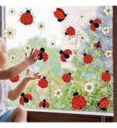 Lilacanthara Ladybug Window Stickers Cute Insect Window Decals Flower Window Clings for Glass Win...