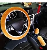Cdycam Non-Slip Car Decoration Steering Wheel Handbrake Gear Shift Cover Plush New (Gold)