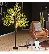 CAMANTU Lighted Eucalyptus Tree, 6FT 216 LED Fairy Lights Artificial Plant Tree, Artificial Green...