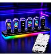 MOSHOU Nixie Tube Clock with Wi-Fi SYNC,RGB Color Desk Clock Digital,Digital Alarm 6 IPS Display ...