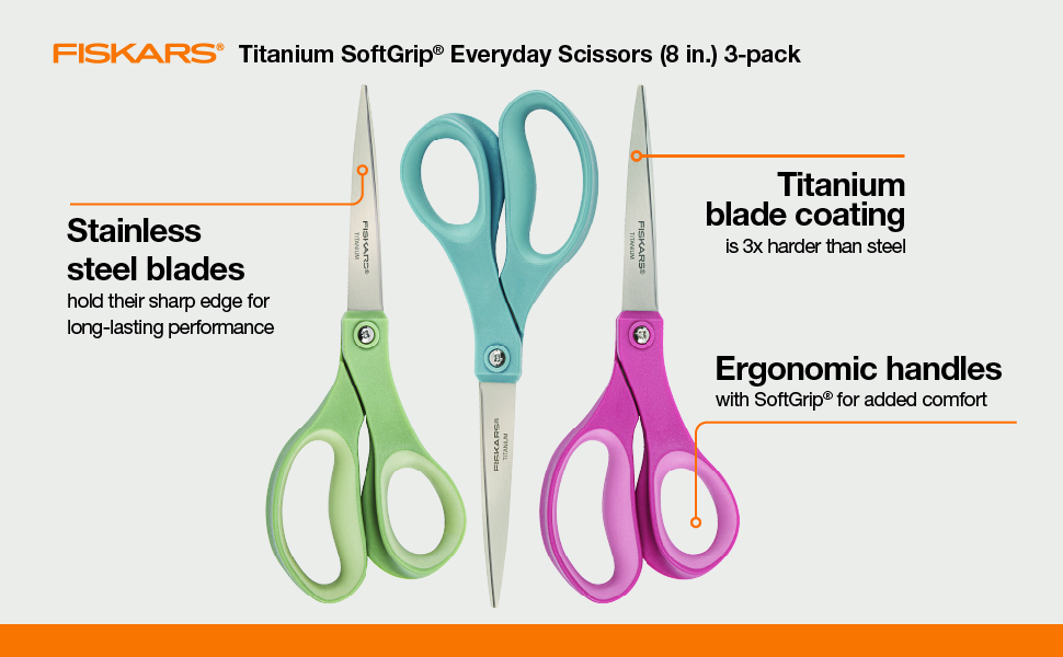 Fiskars Scissors, stainless steel scissors, 3-pack scissors