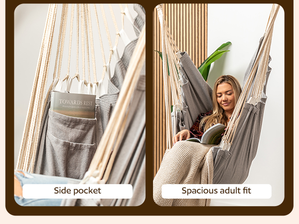 Indoor Hanging Chair with Pockets