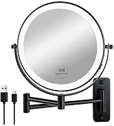 JANEEVA 8" Wall Mounted Lighted Makeup Mirror,Rechargeable Double Sided 1X/10X Magnifying Mirror ...