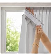Pre-Pleated Fixed Fold Privacy Sheer Curtains, Hook & Loop No Drill Self-Adhesive Light Filter Se...