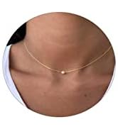 CAROVO Dainty Pearl Pendant Necklaces for Women 14k Gold Plated Barque Pearl Chain Necklace Delic...