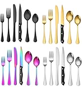 A · HOUSEWARE 96 Piece Silverware Set Sevice for 16 People Stainless Steel Flatware Eating Utensi...