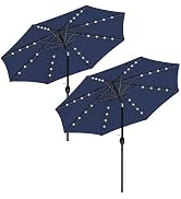 HealSmart 9' Solar Umbrella 32 LED Lighted Patio Umbrella with Push Button Tilt/Crank, Outdoor Ta...